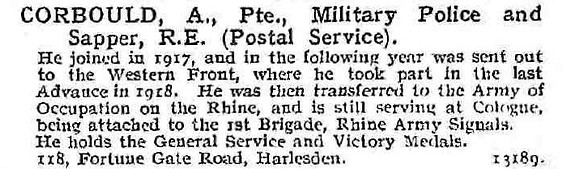 Corbould A Pte Military Police And Royal Engineers