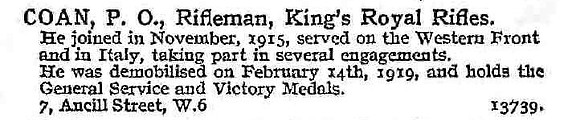 Coan P O Rfn Kings Royal Rifle Corps