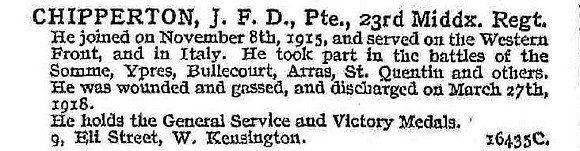 Chipperton J F D Pte 23rd Middlesex Regiment