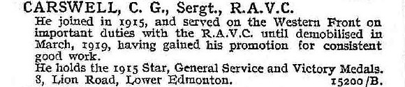 Carswell C G Sergt Army Verterinary Corps