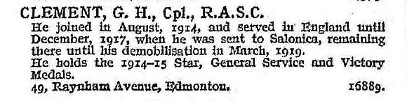 Clement G H Cpl Army Service Corps