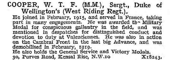 Cooper W T F Sergt MM West Riding Regiment