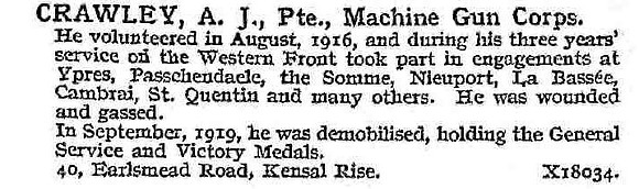 Crawley A J Pte Machine Gun Corps