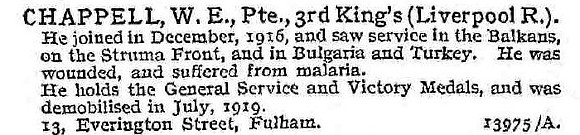 Chappell W E Pte 3rd Kings Liverpool Regiment