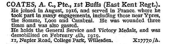 Coates A C Pte 1st East Kent Regiment