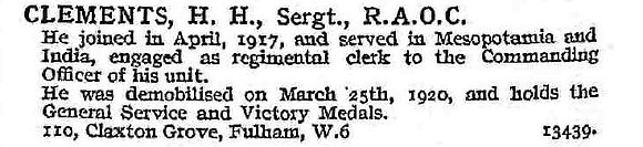 Clements H H Sergt Army Ordnance Corps