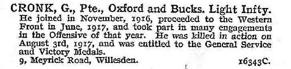 Cronk G Pte Oxford And Bucks Light Infantry