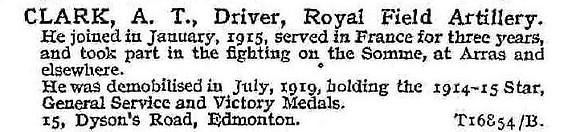 Clark A T Dvr Royal Field Artillery