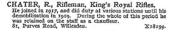 Chater R Rfn Kings Royal Rifle Corps