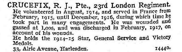 Crucefix R J Pte 23rd London Regiment