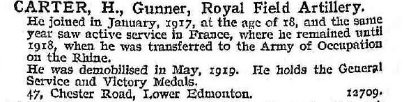 Carter H Gnr Royal Field Artillery
