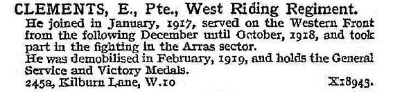 Clements E Pte West Riding Regiment