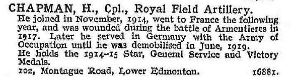 Chapman H Cpl Royal Field Artillery
