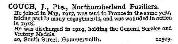 Couch J Pte Northumberland Fusiliers