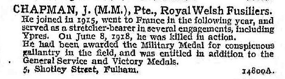 Chapman J Pte MM Royal Welsh Fusiliers