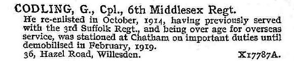 Codling G Cpl 6th Middlesex Regiment