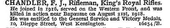 Chandler F J Rfn Kings Royal Rifle Corps