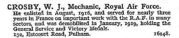 Crosby W J Mech Royal Air Force