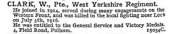 Clark W Pte West Yorkshire Regiment