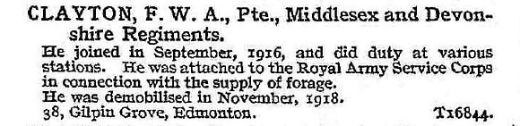 Clayton F W A Middlesex Regiment And Devonshire Regiment