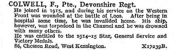 Colwell F Pte Devonshire Regiment