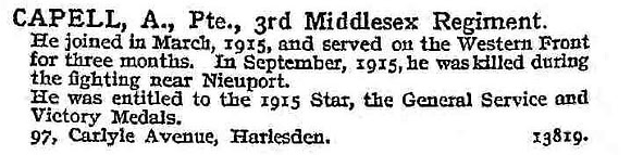 Capell A Pte 3rd Middlesex Regiment