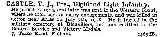 Castle T J Pte Highland Light Infantry