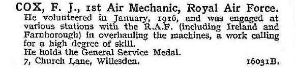 Cox F J 1st Air Mech Royal Air Force