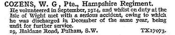 Cozens W G Pte Hampshire Regiment