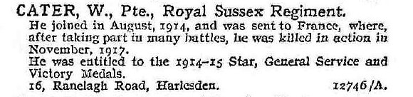 Cater W Pte Royal Sussex Regiment