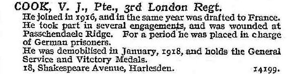 Cook V J Pte 3rd London Regiment