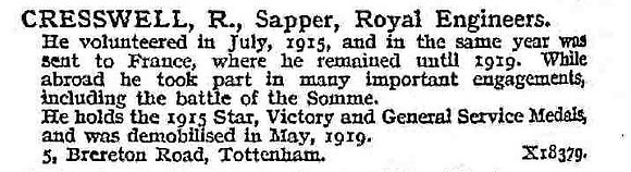 Cresswell R Sapper Royal Engineers