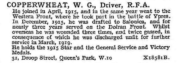 Copperwheat W G Dvr Royal Field Artillery