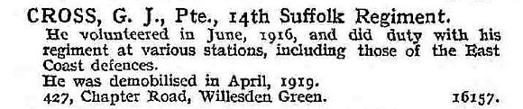 Cross G J Pte 14th Suffolk Regiment