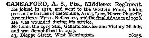 Cannaford A S Pte Middlesex Regiment