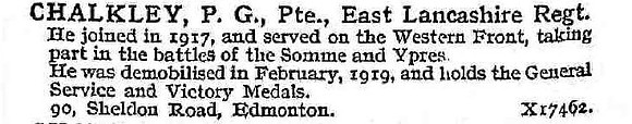 Chalkley P G Pte East Lancashire Regiment