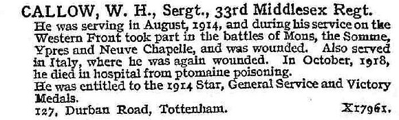 Callow W H Sergt 23rd Middlesex Regiment