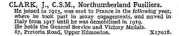 Clark J CSM Northumberland Fusiliers