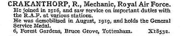 Crakanthorp R Mech Royal Air Force