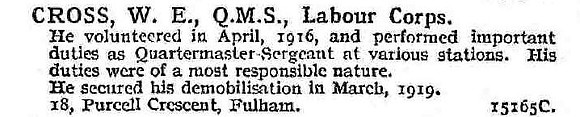 Cross W E Qtr Mst Sergt Labour Corps