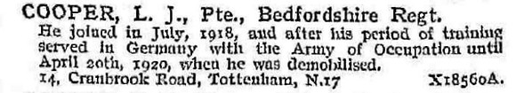 Cooper L J Pte Bedfordshire Regiment