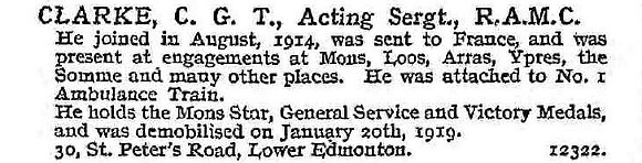 Clarke C G T Acting Sergt Royal Army Medical Corps