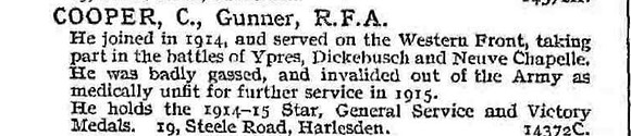 Cooper C Gnr Royal Field Artillery