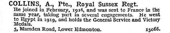 Collins A Pte Royal Sussex Regiment