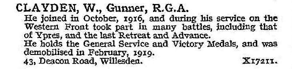 Clayden W Gnr Royal Garrison Artillery