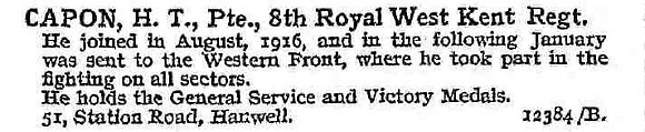 Capon H T Pte 8th Royal West Kent Regiment