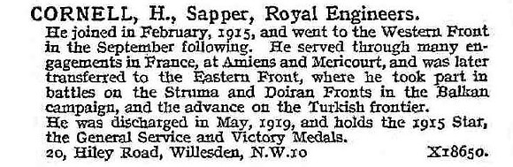 Cornell H Sapper Royal Engineers