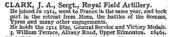Clark J A Sergt Royal Field Artillery