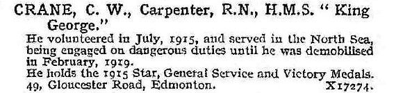 Crane C W Carpenter HMS King George Royal Navy