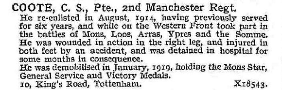 Coote C S Pte 2nd Manchester Regiment